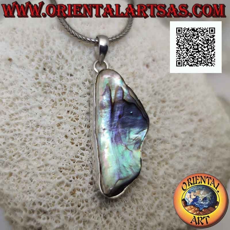 Silver pendant with irregularly shaped paua shell (abalone) with smooth edge wire (B)