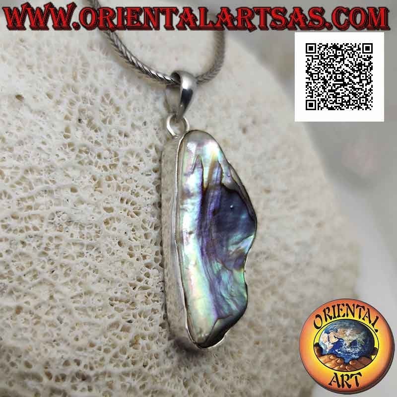 Silberanhänger mit unregelmäßig geformter Paua-Muschel (Abalone) mit glattem Randdraht (B)