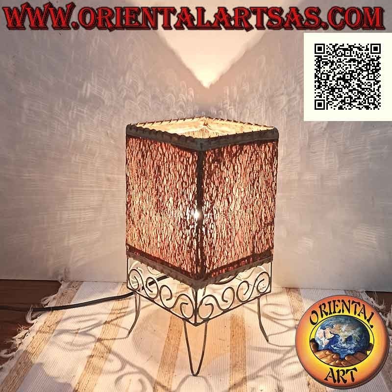 Ethnische Tischlampe "Parallelepiped mit griechischem Fuß" mit quadratischer Basis aus 30 cm Sandelholzwurzel