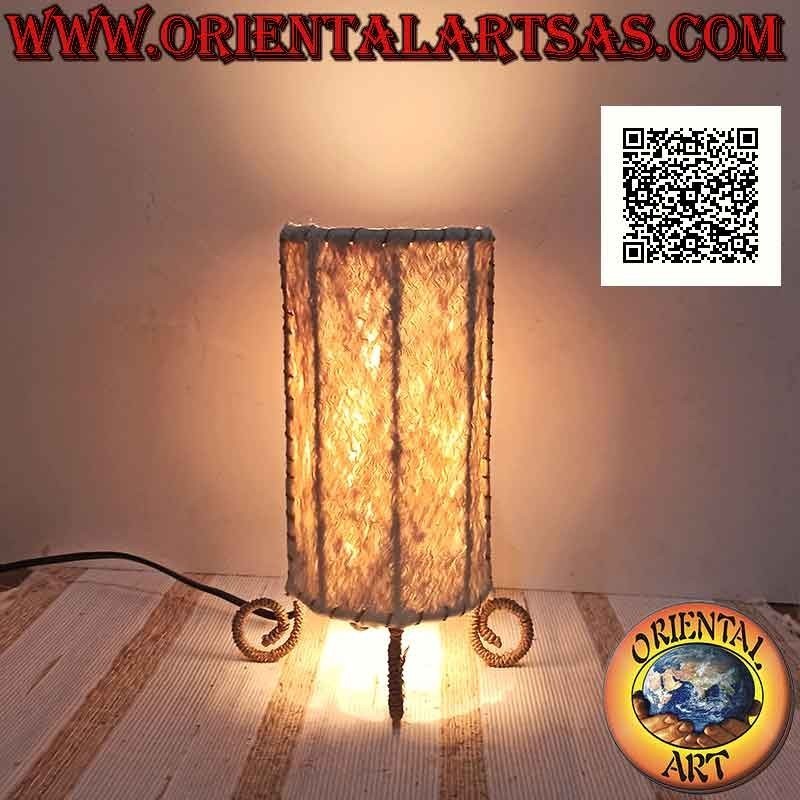 Ethnic table lamp, "linear cylinder" with a 25 cm round base in tree bark
