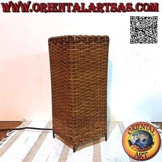 Lámpara de mesa étnica, "paralelepípedo lineal" con base cuadrada en bambú tejido 33 cm