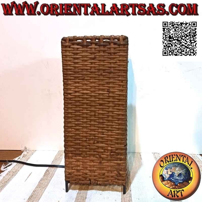 Lámpara de mesa étnica, "paralelepípedo lineal" con base cuadrada en bambú tejido 33 cm
