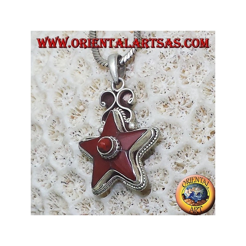 silver pendant Natural Coral Star
