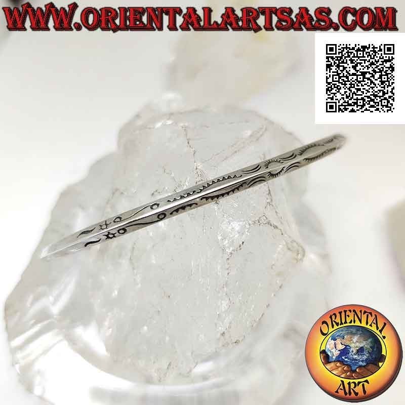 Pulsera rígida en plata 925 ‰ romboidal con arcos grabados decorados y bola terminal