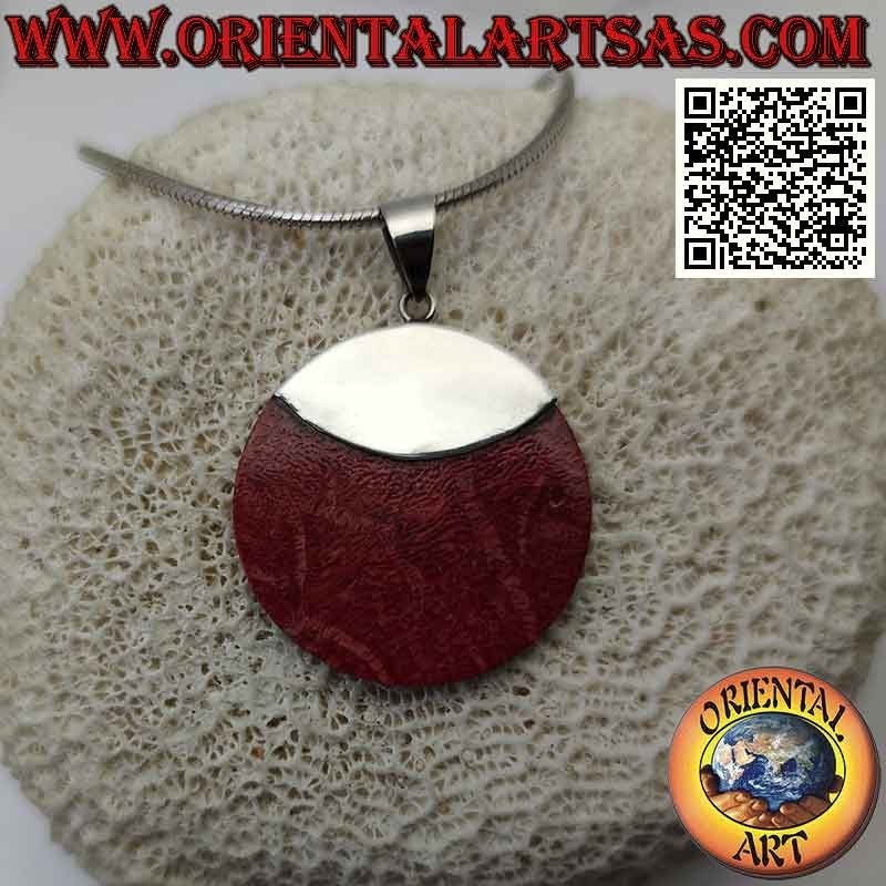 Ciondolo di madrepora rossa (corallo)  tonda  con gancio in argento