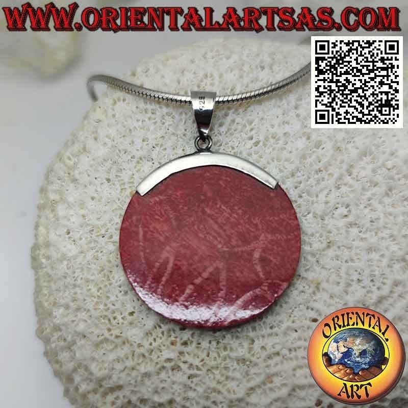 Colgante redondo de coral rojo (coral) con gancho de plata