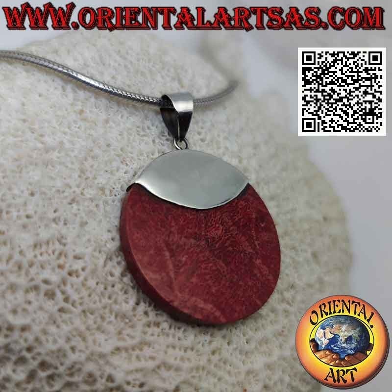 Colgante redondo de coral rojo (coral) con gancho de plata