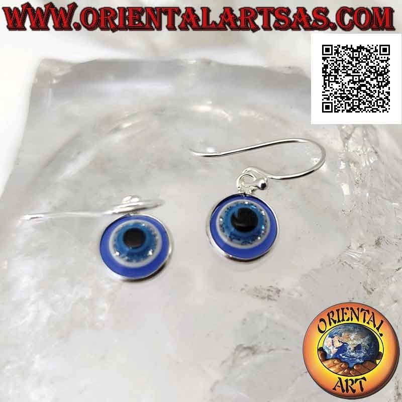 Boucles d'oreilles en argent, l'oeil d'Allah (amulette contre le mauvais oeil et la malchance) Ø 9 mm