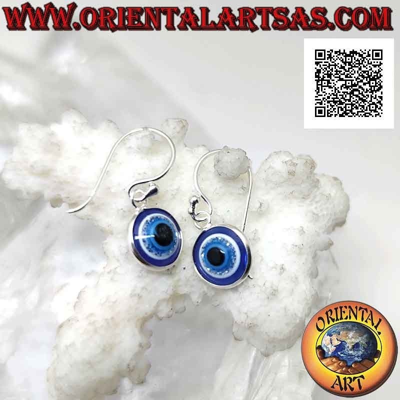 Boucles d'oreilles en argent, l'oeil d'Allah (amulette contre le mauvais oeil et la malchance) Ø 9 mm
