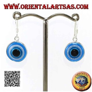 Pendientes de plata, el ojo de Alá (amuleto contra el mal de ojo y la mala suerte) Ø 13 mm