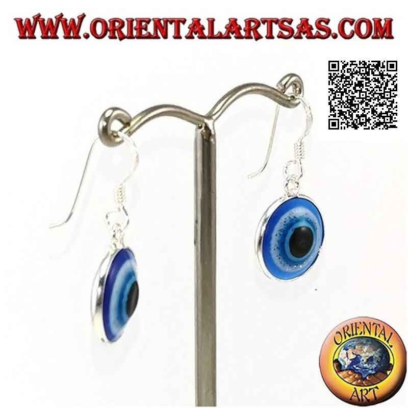 Pendientes de plata, el ojo de Alá (amuleto contra el mal de ojo y la mala suerte) Ø 13 mm