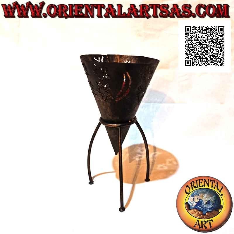 "Stars and moon" pierced cone candle holder in hand made wrought iron