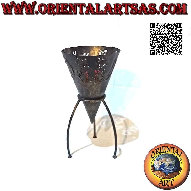 "Stars and moon" pierced cone candle holder in hand made wrought iron