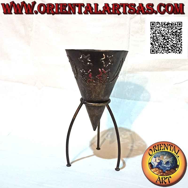 "Stars and moon" pierced cone candle holder in hand made wrought iron