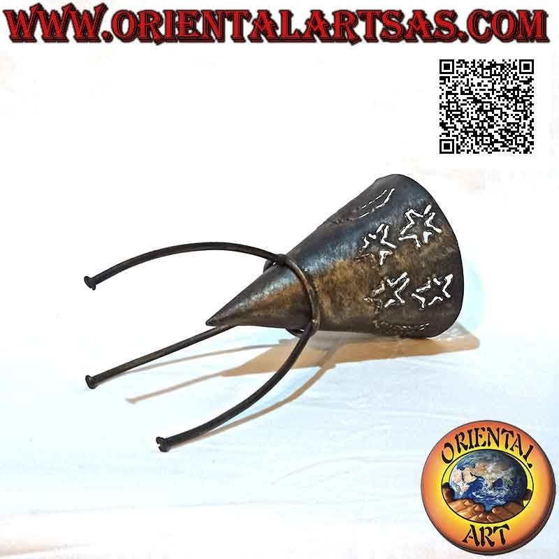 "Stars and moon" pierced cone candle holder in hand made wrought iron