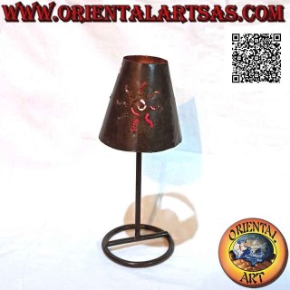 Hand made "sun wavy" openwork cone candle holder in wrought iron