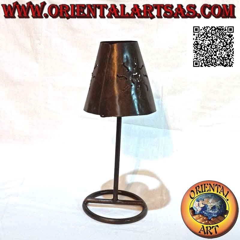 Hand made "sun wavy" openwork cone candle holder in wrought iron