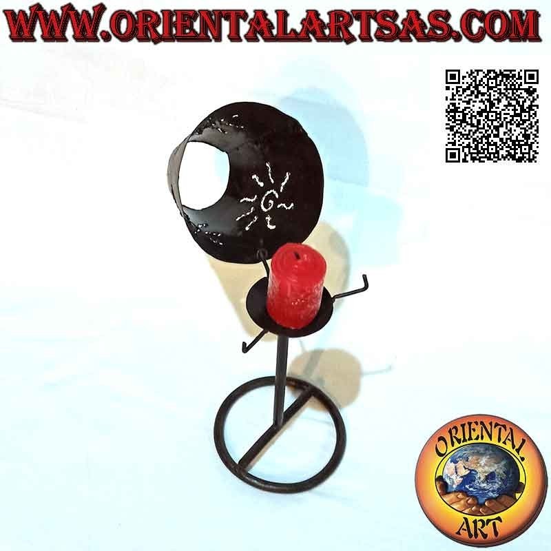 Hand made "sun wavy" openwork cone candle holder in wrought iron