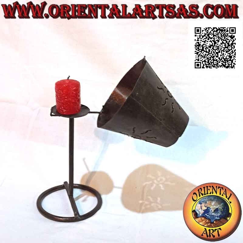 Hand made "sun wavy" openwork cone candle holder in wrought iron