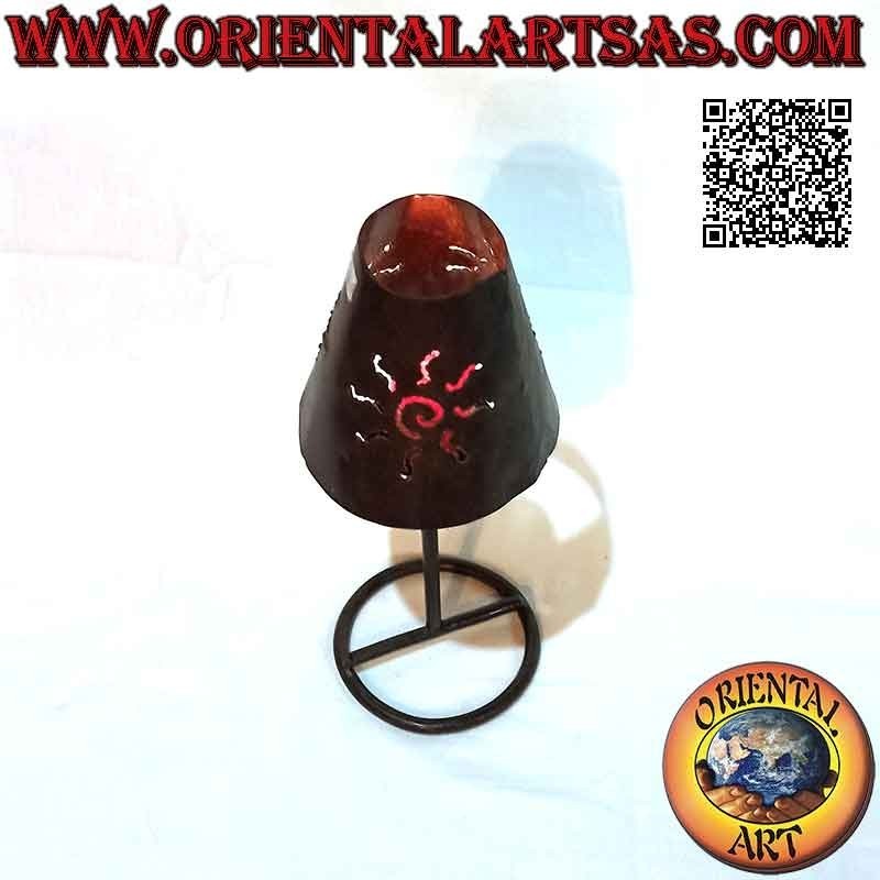 Hand made "sun wavy" openwork cone candle holder in wrought iron