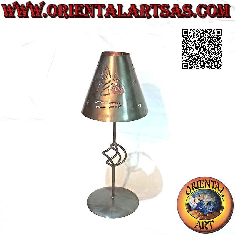 Handcrafted wrought iron "farfalle" perforated cone candle holder