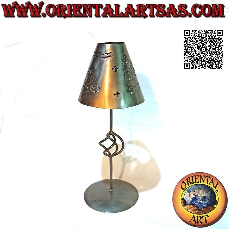 Handcrafted wrought iron "farfalle" perforated cone candle holder