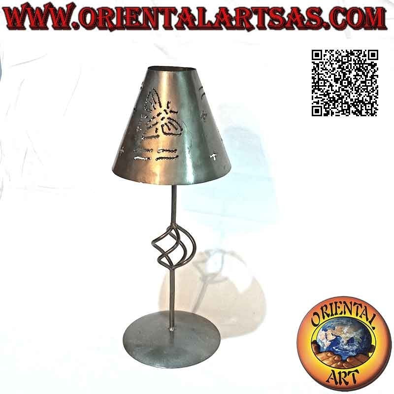 Handcrafted wrought iron "farfalle" perforated cone candle holder