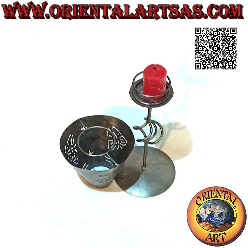 Bougeoir cône ajouré "farfalle" en fer forgé artisanal