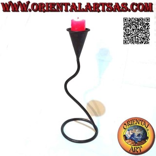 Hand made "calla" flower candle holder with wavy stem in wrought iron