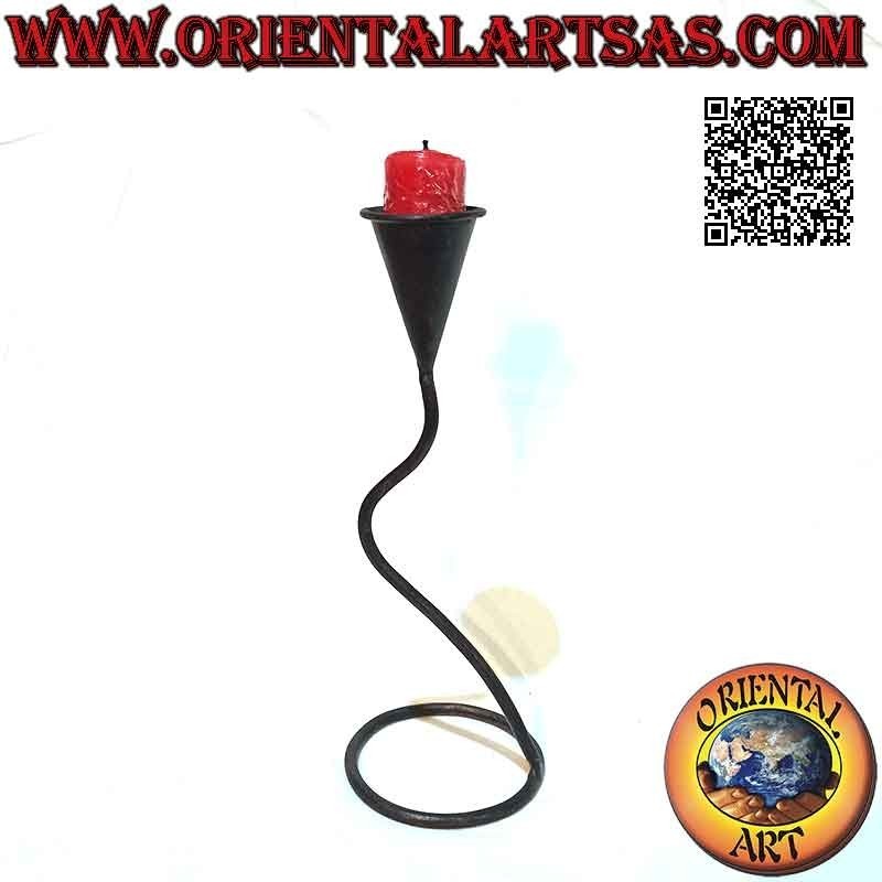 Hand made "calla" flower candle holder with wavy stem in wrought iron