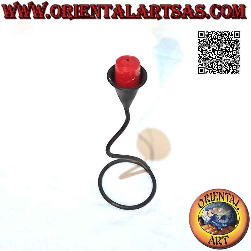Hand made "calla" flower candle holder with wavy stem in wrought iron