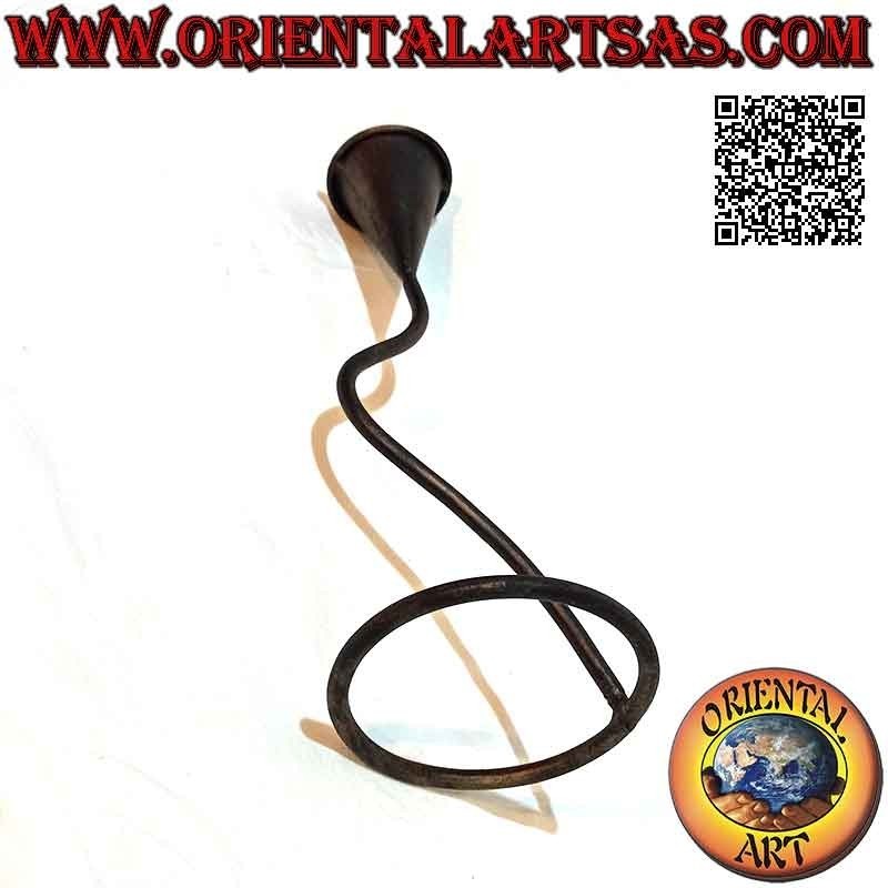 Hand made "calla" flower candle holder with wavy stem in wrought iron