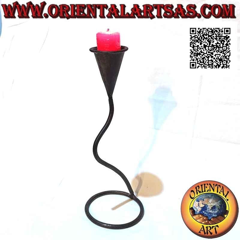 Hand made "calla" flower candle holder with wavy stem in wrought iron