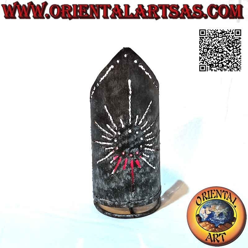 Semicircle candle holder with "sun" pierced tip in hand made wrought iron