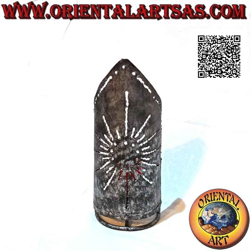Semicircle candle holder with "sun" pierced tip in hand made wrought iron