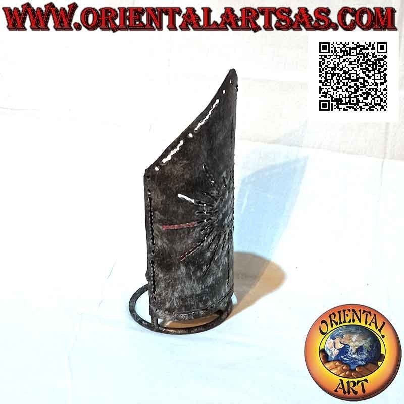 Semicircle candle holder with "sun" pierced tip in hand made wrought iron