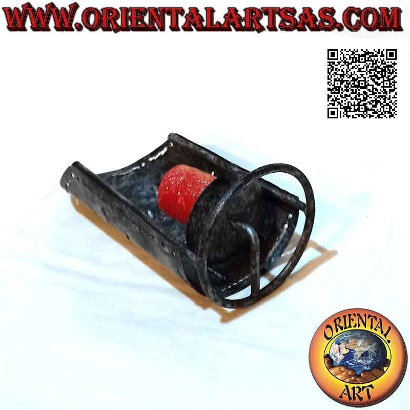 Semicircle candle holder with "sun" pierced tip in hand made wrought iron