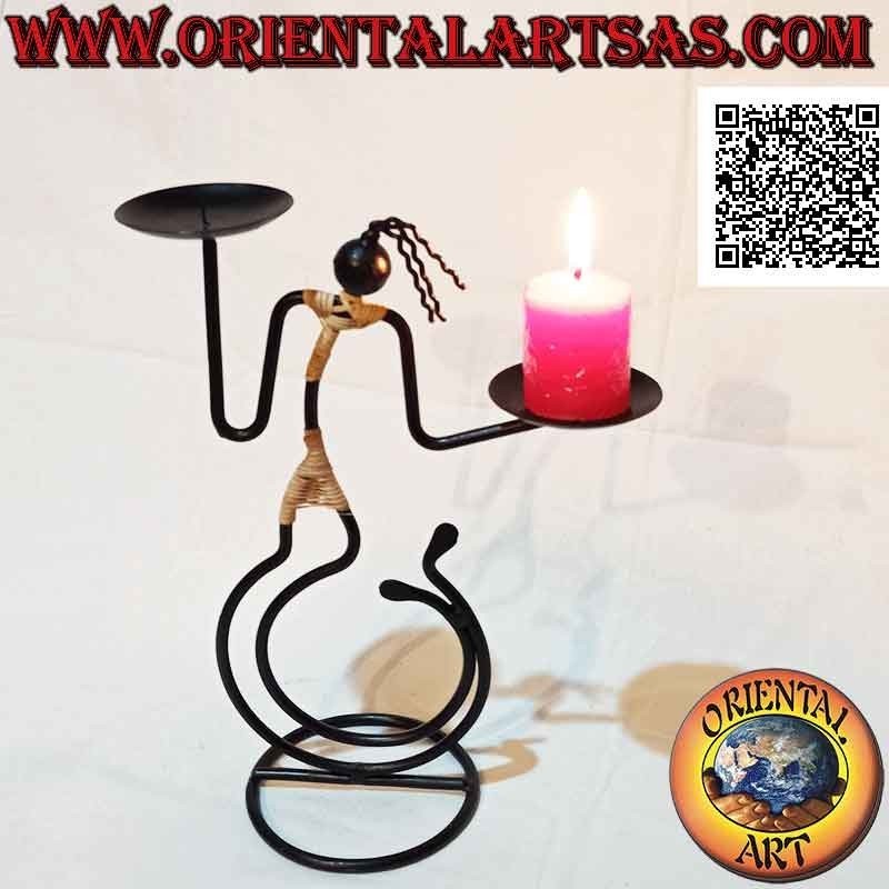 Hand made wrought iron double candle holder "dancing man with hooked feet"