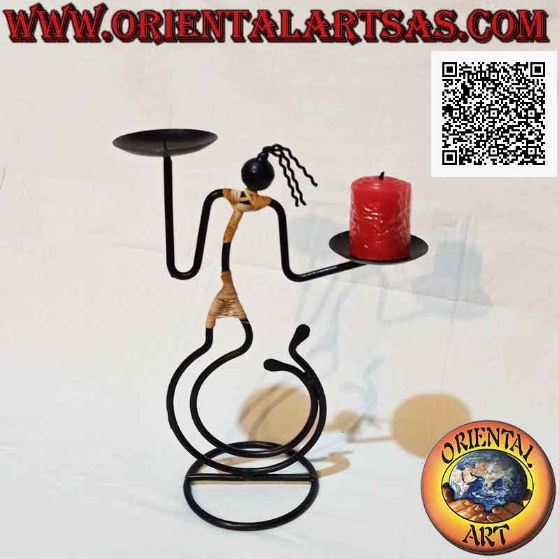 Hand made wrought iron double candle holder "dancing man with hooked feet"