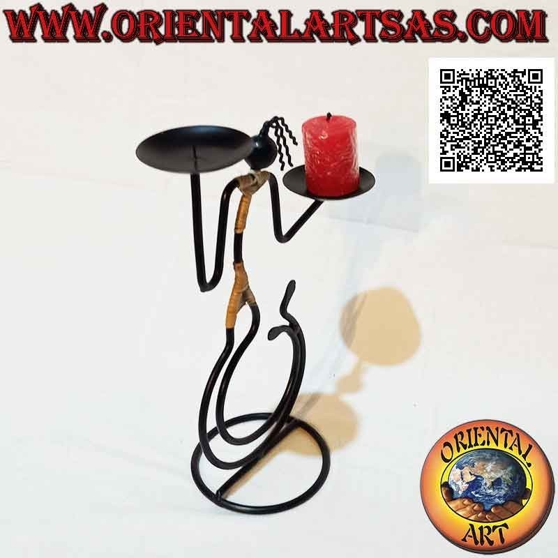 Hand made wrought iron double candle holder "dancing man with hooked feet"