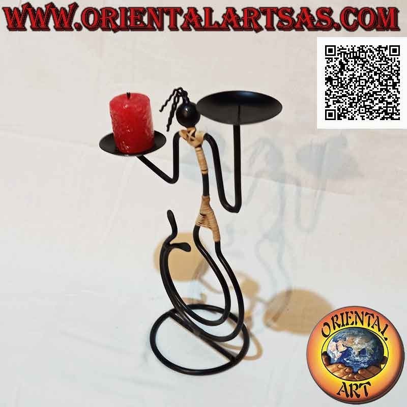 Hand made wrought iron double candle holder "dancing man with hooked feet"