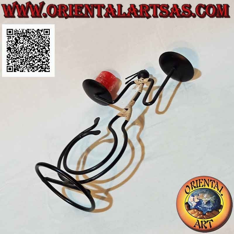 Bougeoir double en fer forgé fait main "homme qui danse aux pieds crochus"