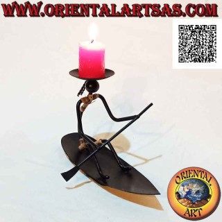 Hand made wrought iron "ferryman on boat" candle holder