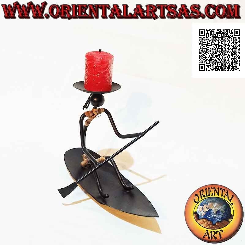 Hand made wrought iron "ferryman on boat" candle holder