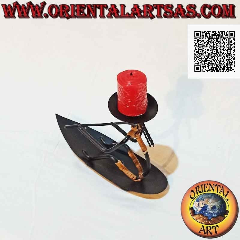 Hand made wrought iron "ferryman on boat" candle holder