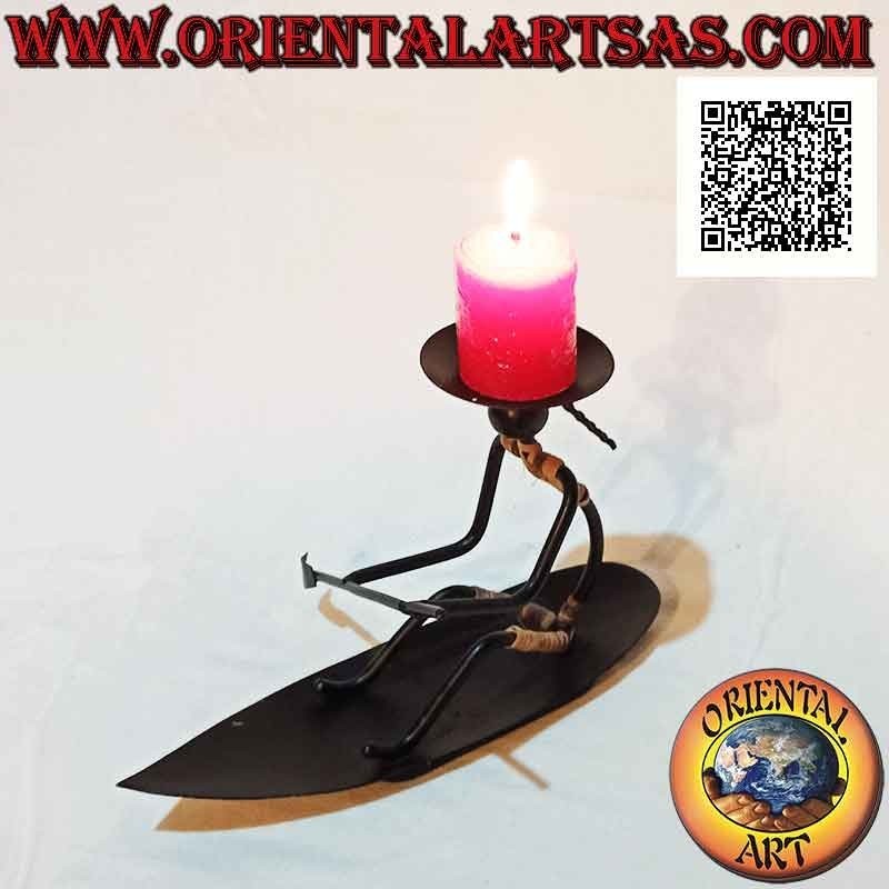 Hand made wrought iron "ferryman on boat" candle holder