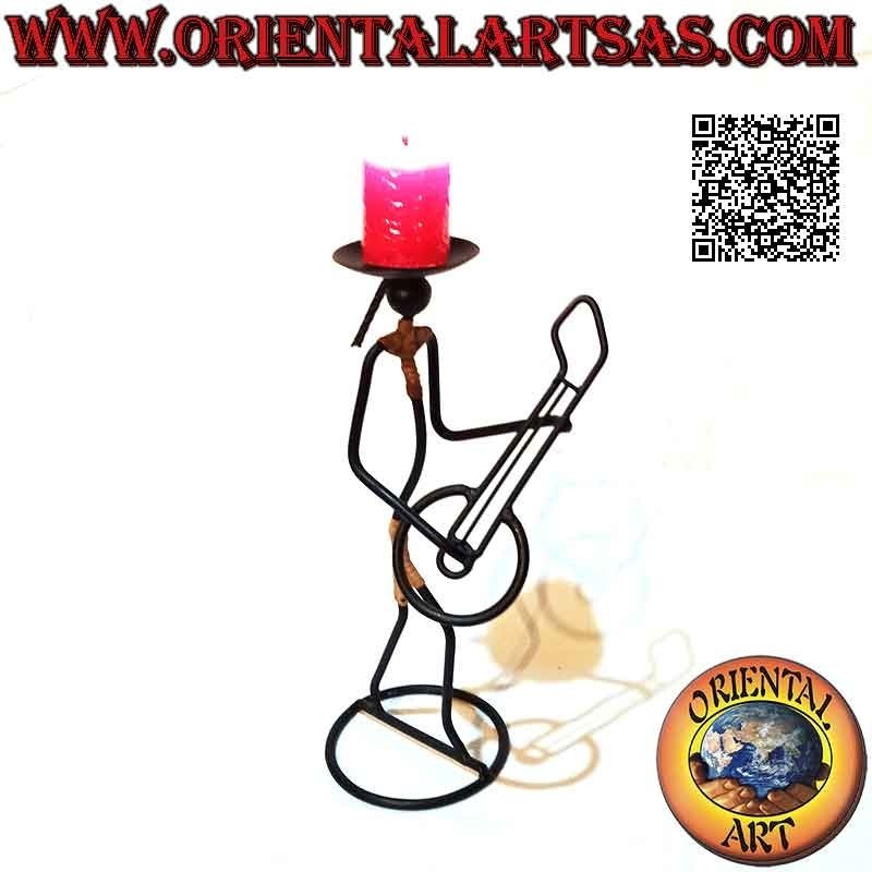 Hand made "musician guitarist" candle holder in wrought iron