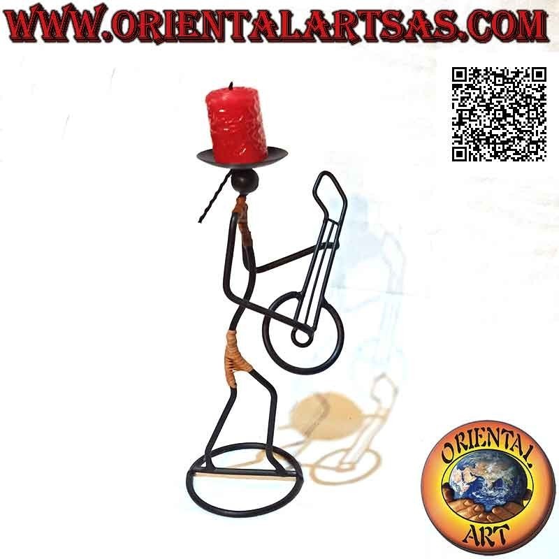 Hand made "musician guitarist" candle holder in wrought iron