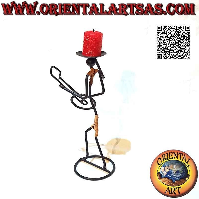 Hand made "musician guitarist" candle holder in wrought iron
