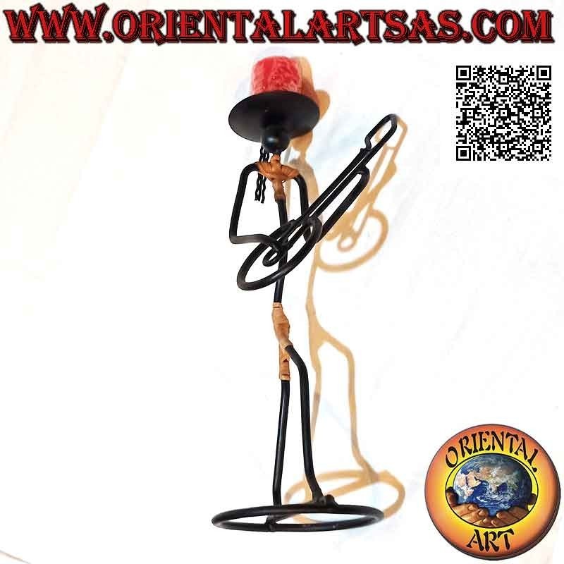 Hand made "musician guitarist" candle holder in wrought iron